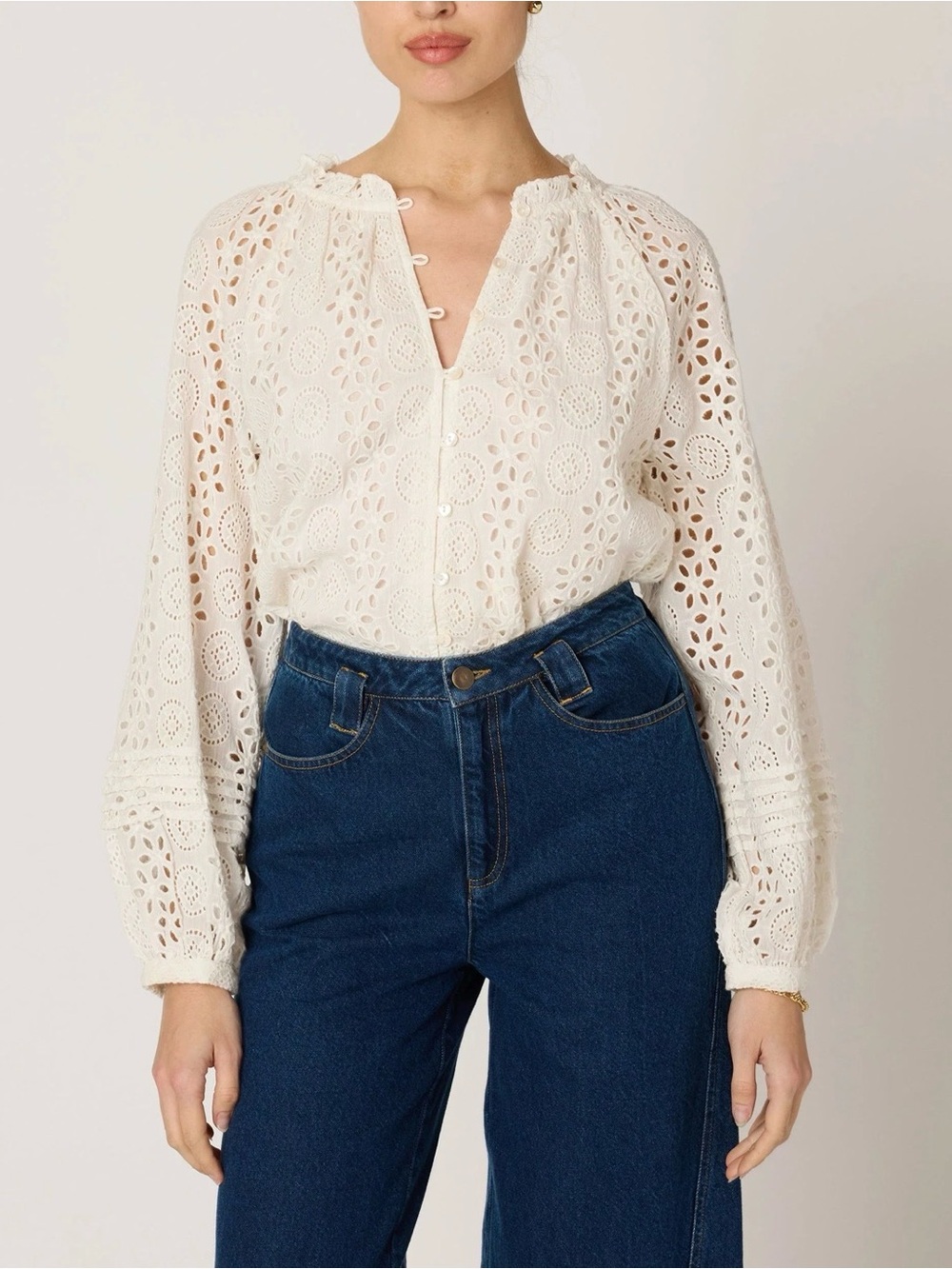 Cleobella White Eyelet Lace Peasant Blouse